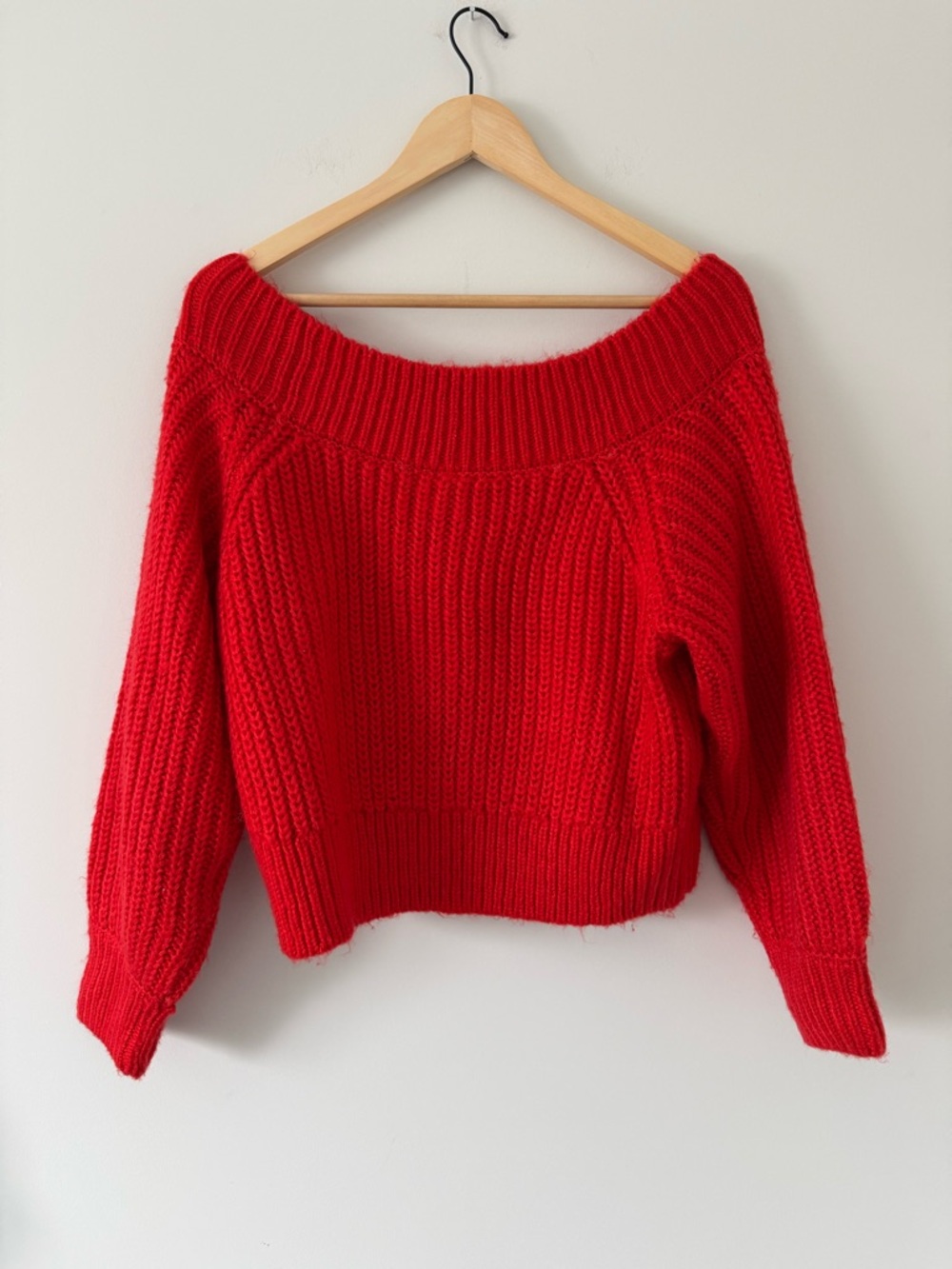 H&M Bright Red Off-the-Shoulder Ribbed Knit Sweater - Picture 2 of 4